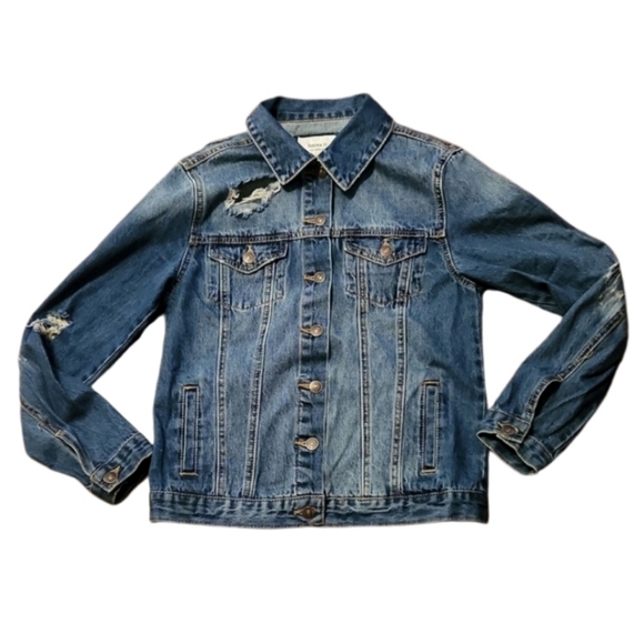 Forever 21 Jacket Womens Size S jean Denim Distressed Los Angeles - Picture 1 of 14